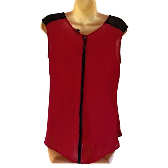 Worthington Red & Black Sleeveless Blouse Woman Medium Office Dressy - Picture 3 of 8